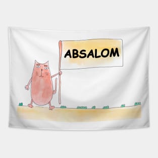 AВSALOM name. Personalized gift for birthday your friend. Cat character holding a banner Tapestry