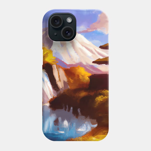 Japan Tower Waterfall Painting Phone Case by maxcode