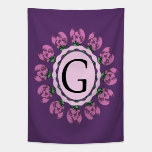 Medallion with capital letter B initial and peony wreath Tapestry