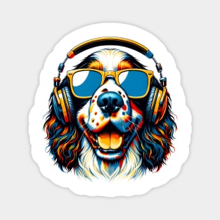 Grinning Clumber Spaniel as a Stylish Smiling DJ Magnet