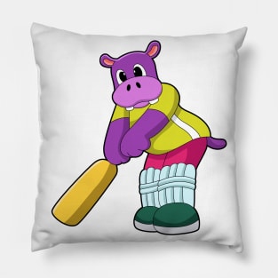 Hippo at Cricket with Cricket bat Pillow