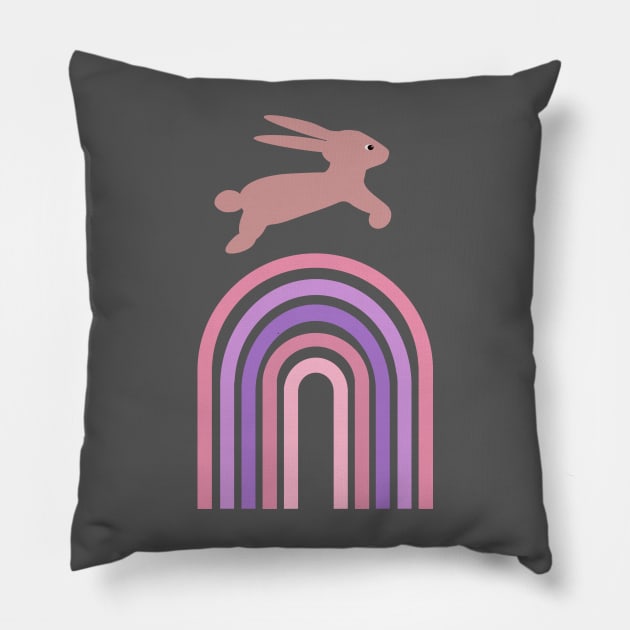 Bunny Over Rainbow Pillow by Janremi