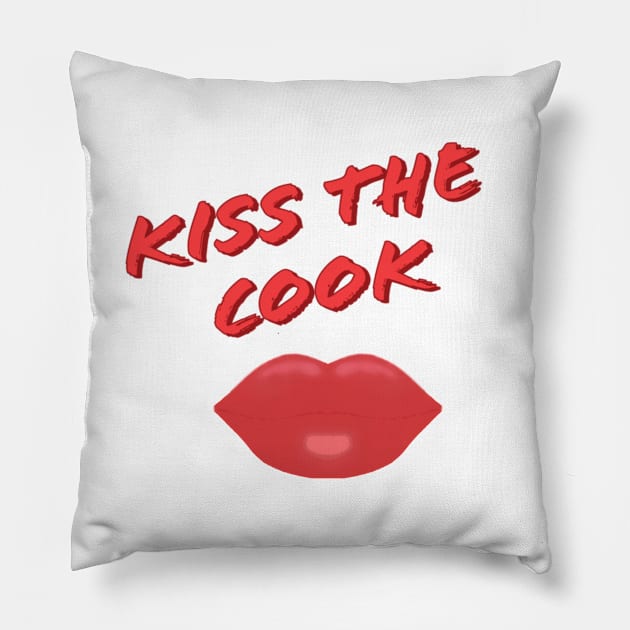 Kiss The Cook Red Lips (White Background) Pillow by Art By LM Designs 