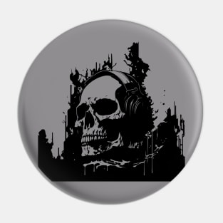 skull with headphones Pin