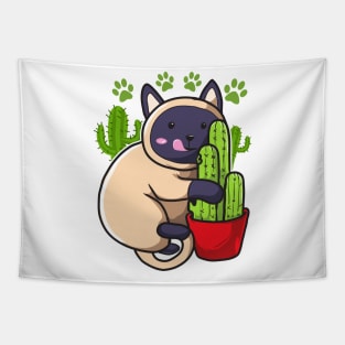 Siamese cat with cactus Tapestry