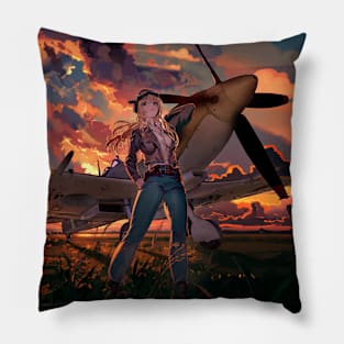 Spitfire Fighter and Anime Girl Pillow