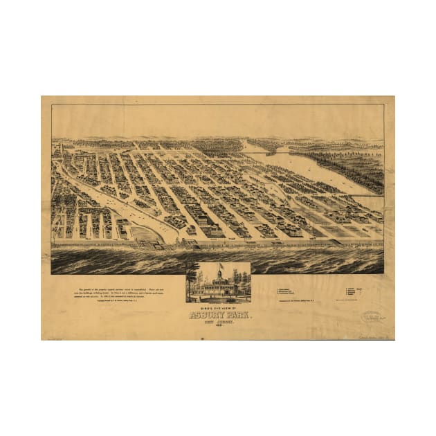 Vintage Pictorial Map of Asbury Park NJ (1881) by Bravuramedia