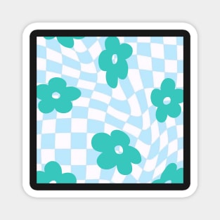 groovy pinterest checkered abstract blue flower print Magnet