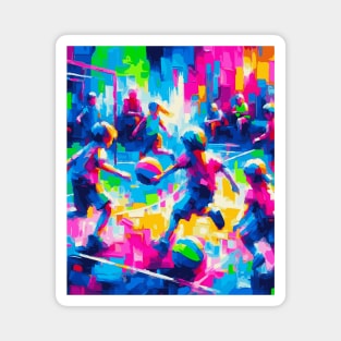 Abstract Painting of Kids Playing Basketball Magnet