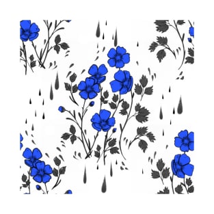 White and Blue Flower Pattern T-Shirt