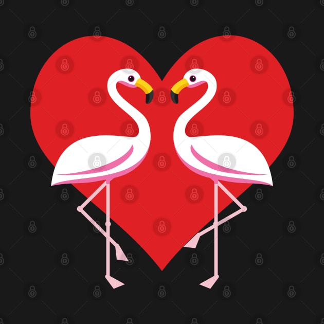 Cute White Pink Flamingos with Red Heart by BirdAtWork