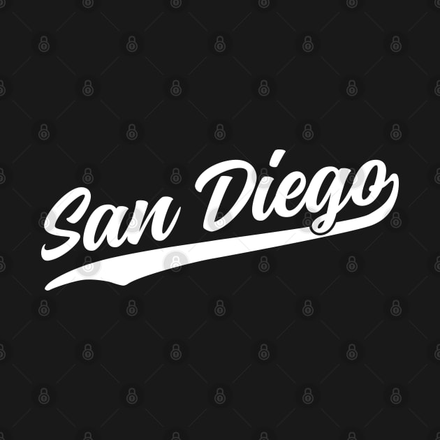 San Diego Cursive White Vintage Athletic Script by DetourShirts