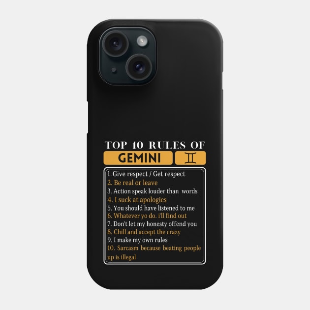 Top 10 Rules Of Gemini, Gemini Facts Traits Phone Case by JustBeSatisfied