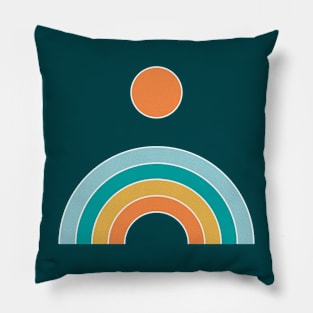 Retro geometric rainbow - teal and orange Pillow