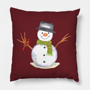 Snowman christmas in watercolor Pillow