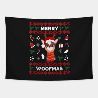 Chihuahua Dog Merry Woofmas Christmas Gift - Chihuahua Funny Holiday Christmas - Chihuahua Funny Holiday Christmas Celebration - Chihuahua Lover Gifts Tapestry