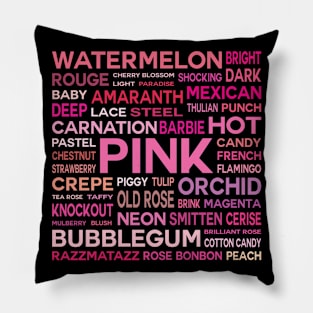 Word Cloud - Shades of Pink (Black Background) Pillow