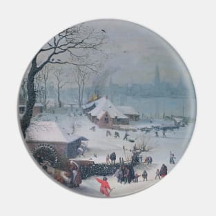 Winter Landscape with Snowfall near Antwerp by Lucas van Valckenborch Pin