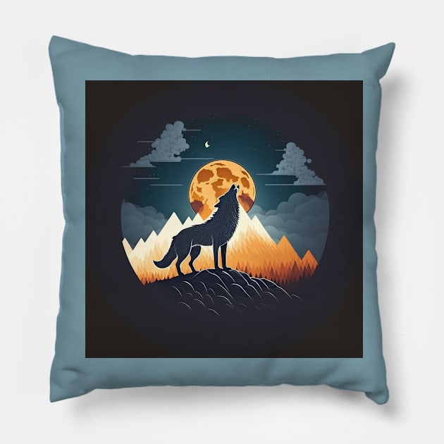 wolf in front of a golden moon Pillow by abomastour