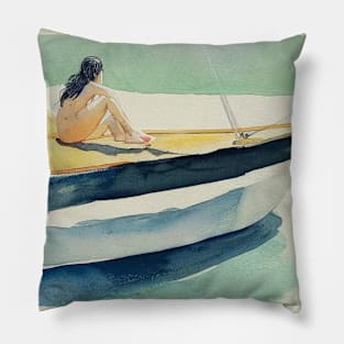 Woman Sunbathing on a Sailboat Pillow