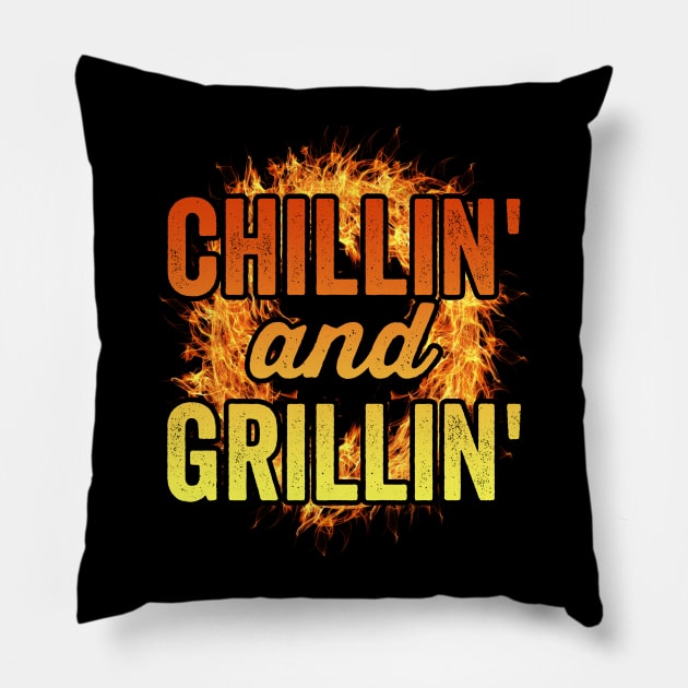 Funny Grilling Dad BBQ Season Chilling And Grilling Pillow by Visual Vibes