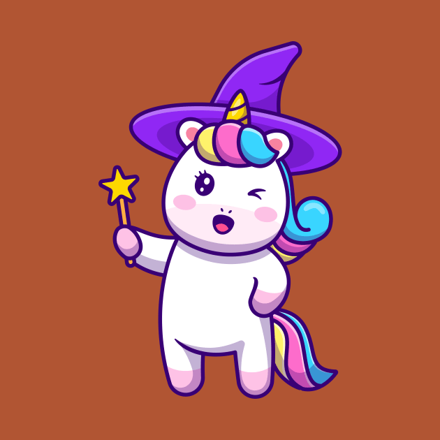 Cute Unicorn Witch Holding Wand Magic Star Stick by Catalyst Labs