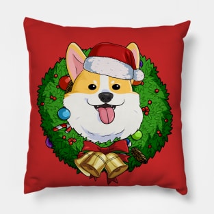 Pembroke Welsh Corgi Santa Christmas Wreath Pillow