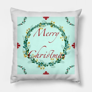 Gold and Red Berry Merry Christmas Wreath Pillow