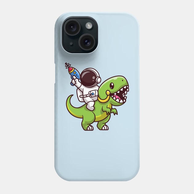 Cute Astronaut Riding Dinosaur With Gun Cartoon Phone Case by Catalyst Labs