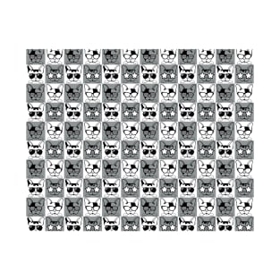 Frenchies with Glasses Pattern Black and White T-Shirt