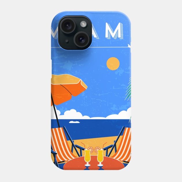 Miami beach, USA - Retro travel minimalistic poster Phone Case by GreekTavern