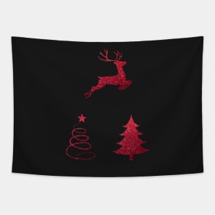 Red Faux Glitter Christmas Trees and Reindeer Pack Tapestry