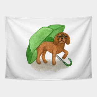 Cavalier King Charles Spaniel - Green Umbrella Ruby Tapestry