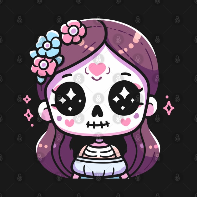 Kawaii Girl in a Halloween Costume | Cute Kawaii Chibi Skeleton Ghost Design by Nora Liak