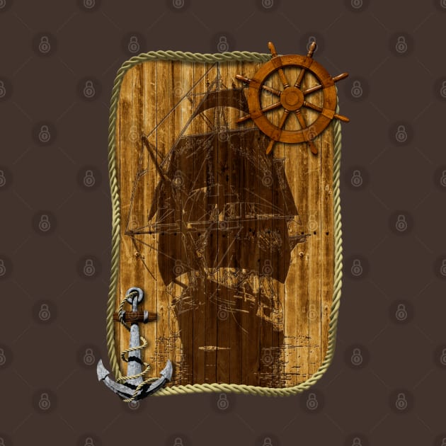 Nautical Ship Helm And Anchor by macdonaldcreativestudios