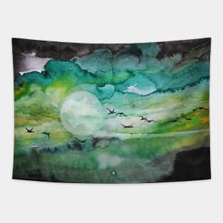 Birds on green sky Tapestry