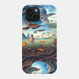 Metamorphosis Skies: A Surreal Landscape of Birds, Fish, and Reptiles in Transformation Phone Case