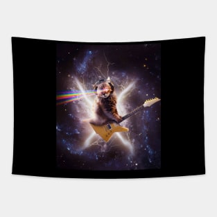 Laser Cat Riding Guitar In Outer Space Galaxy Lightning Tapestry