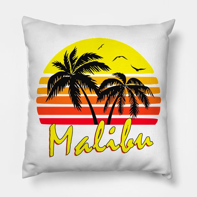 Malibu Retro Sunset Pillow by Nerd_art