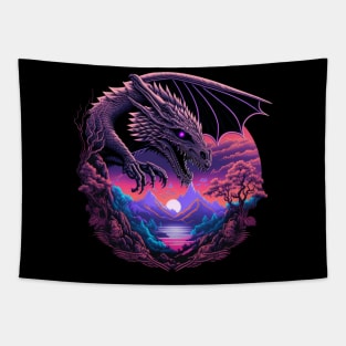 Retrowave Japanese Mythology Dragon Tapestry