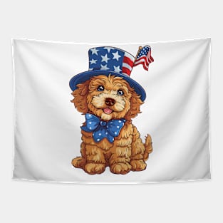 Cute Goldendoodle Celebrating 4th of July Tapestry