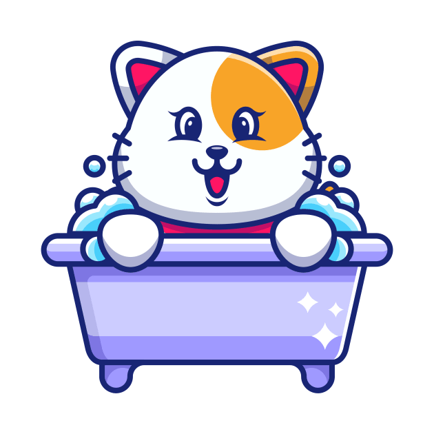 Cute cat in a bathtub cartoon character by Wawadzgnstuff