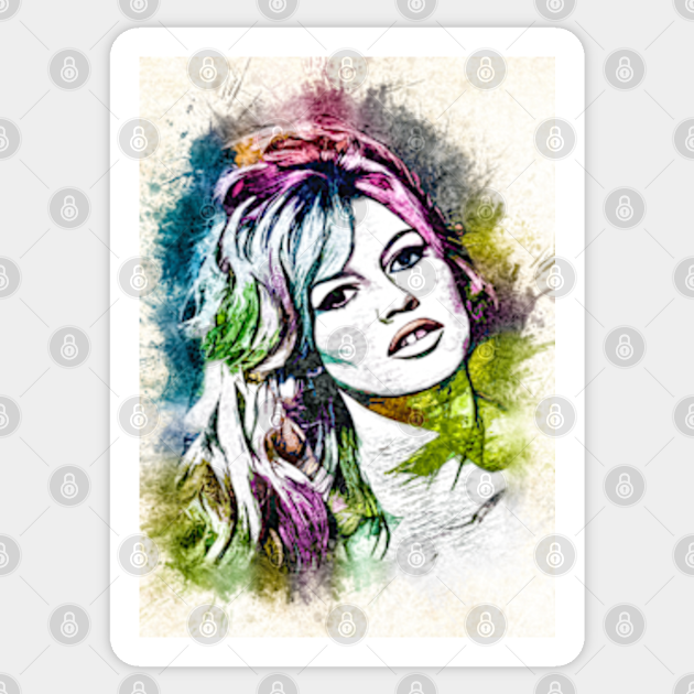 Beautiful Brigitte Bardot Color Portrait Watercolor Fan Art Tribute - Brigitte Bardot - Aufkleber | Teepublic De