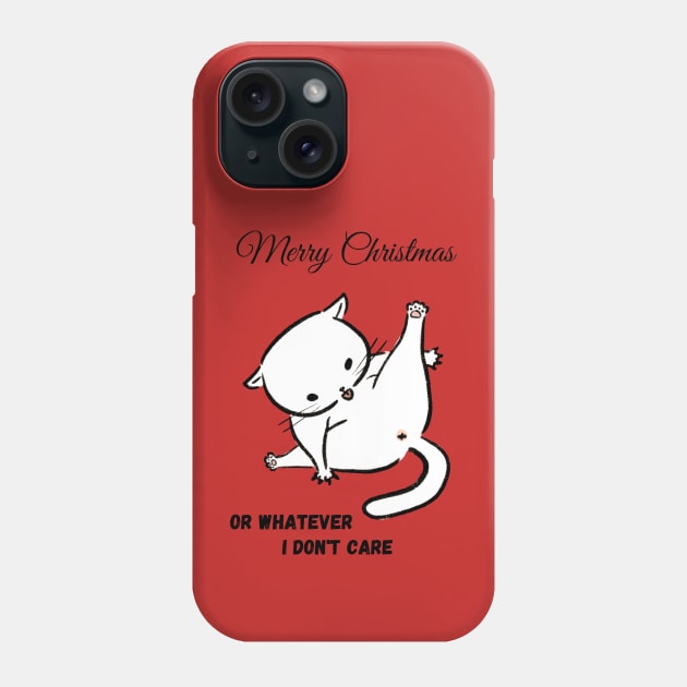 Funny cat with grumpy attitude about Christmas Phone Case by Ieva Li ART