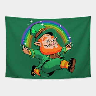 Leprechaun Middle Finger Up Luck You Rainbow St. Patrick's Day Tapestry