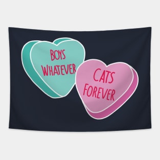 Boys whatever, Cats forever white outline Tapestry