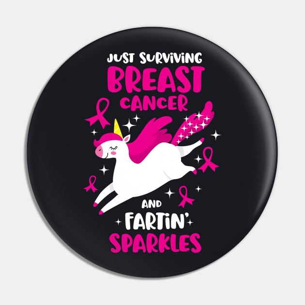 Breast Cancer Survivor Farting Unicorn Pin by jomadado