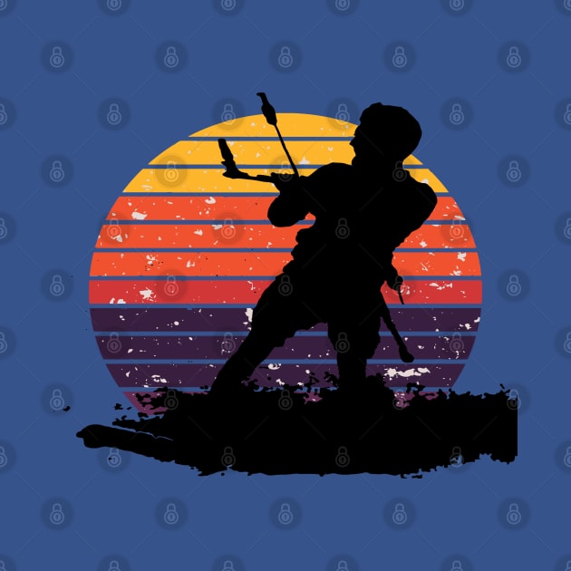 Kitesurfing Enthusiast Riding A Wave Silhouette Retro Sunset by taiche