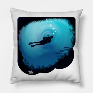 Floating in the blue ocean Pillow