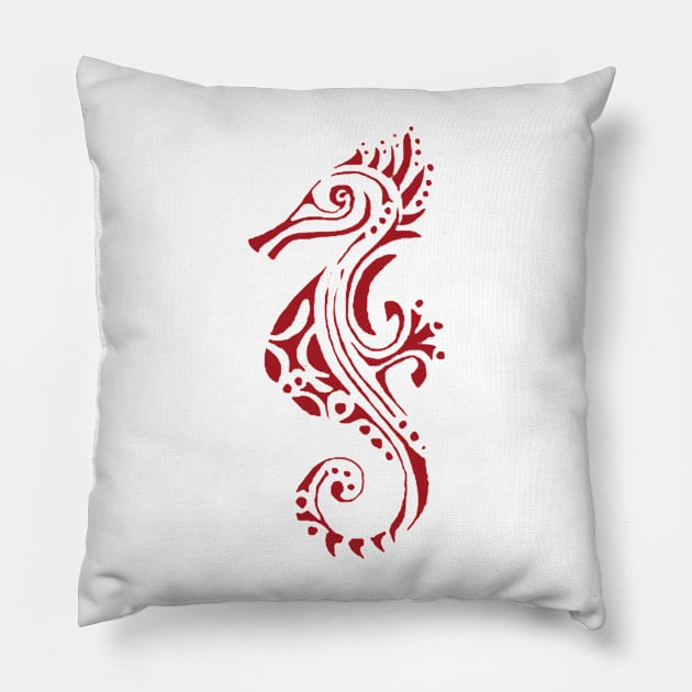 Hyppocampus red version2 tattoo Pillow by Zamen